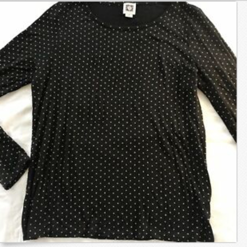 Anne Klein Black Knit Top L/S Brass Studs Medium